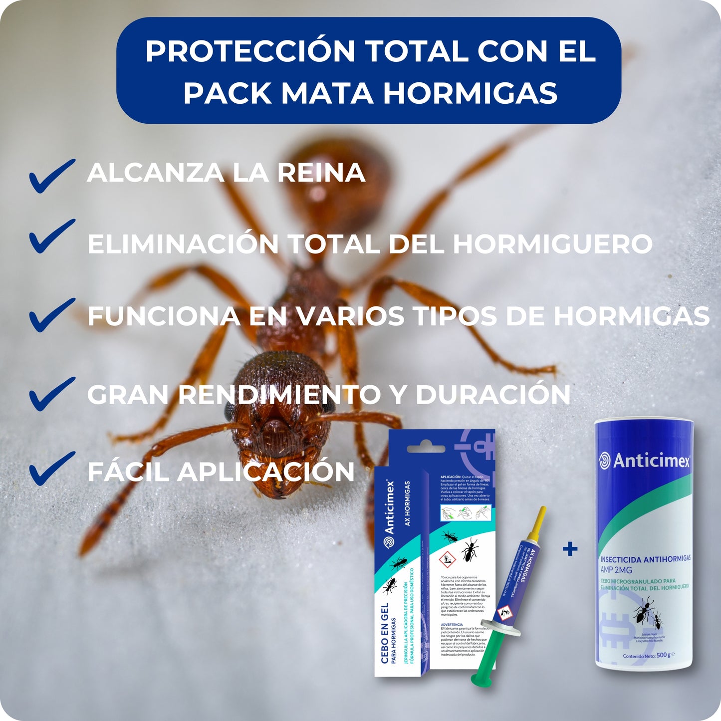 ANTICIMEX Pack Mata Hormigas: Gel + Cebo Hormigas Microgranulado