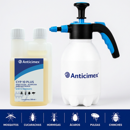 Anticimex Insecticida Concentrado CIPERGEN 9,3% + Dosificador de Precisión Anticimex | Cucarachas, Hormigas, Ácaros, Carcoma, Pulgas | Efecto Inmediato | 250 ml | Rastreros