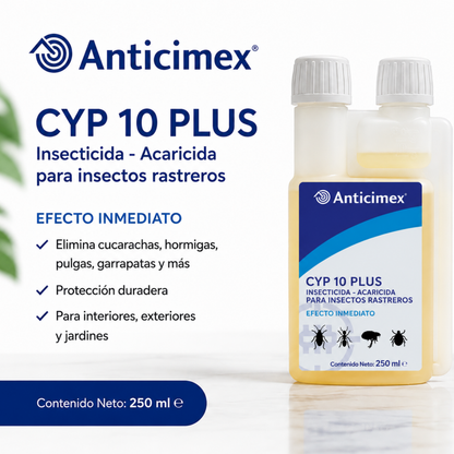 Anticimex Insecticida Concentrado CIPERGEN 9,3% + Dosificador de Precisión Anticimex | Cucarachas, Hormigas, Ácaros, Carcoma, Pulgas | Efecto Inmediato | 250 ml | Rastreros