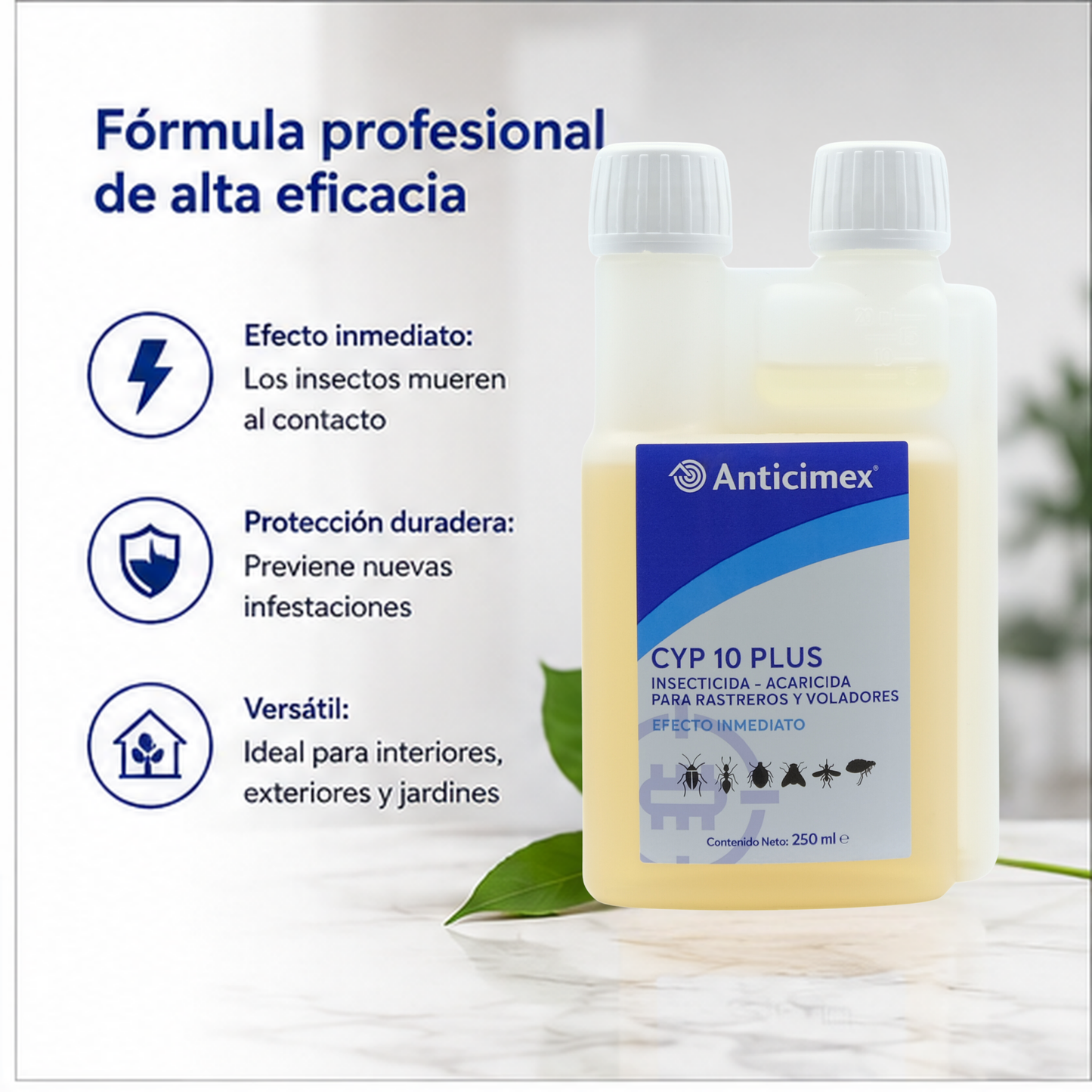 Anticimex Insecticida Concentrado CIPERGEN 9,3% + Dosificador de Precisión Anticimex | Cucarachas, Mosquitos, Hormigas, Ácaros, Moscas | Alta Eficacia Efecto Inmediato 250 ml | Rastreros y Voladores