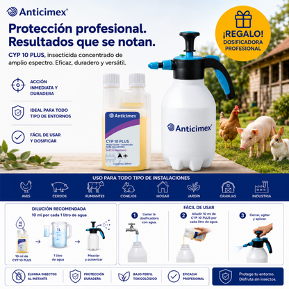 Anticimex Insecticida Concentrado CIPERGEN 9,3% + Dosificador de Precisión Anticimex | Mosquitos, Mosquito Tigre, Avispas, Moscas | Efecto Inmediato | 250 ml | Voladores