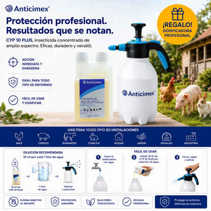Anticimex Insecticida Concentrado CIPERGEN 9,3% + Dosificador de Precisión Anticimex | Cucarachas, Mosquitos, Hormigas, Ácaros, Moscas | Alta Eficacia Efecto Inmediato 250 ml | Rastreros y Voladores