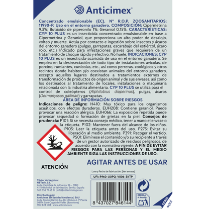 Anticimex Insecticida Concentrado CIPERGEN 9,3% | Cucarachas, Hormigas, Ácaros, Carcoma, Pulgas Alta Eficacia Efecto Inmediato | 250 ml | Insectos Rastreros