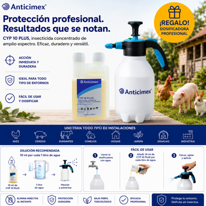 Anticimex Insecticida Concentrado CIPERGEN 9,3% + Dosificador de Precisión Anticimex | Cucarachas, Mosquitos, Hormigas, Ácaros, Moscas | Alta Eficacia Efecto Inmediato 250 ml | Rastreros y Voladores