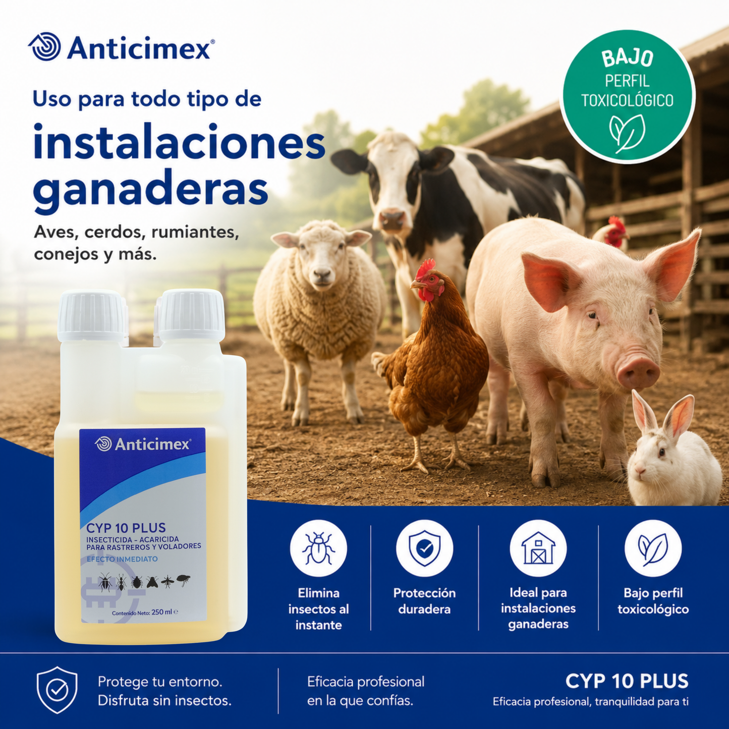 Anticimex Insecticida Concentrado CIPERGEN 9,3% + Dosificador de Precisión Anticimex | Cucarachas, Mosquitos, Hormigas, Ácaros, Moscas | Alta Eficacia Efecto Inmediato 250 ml | Rastreros y Voladores