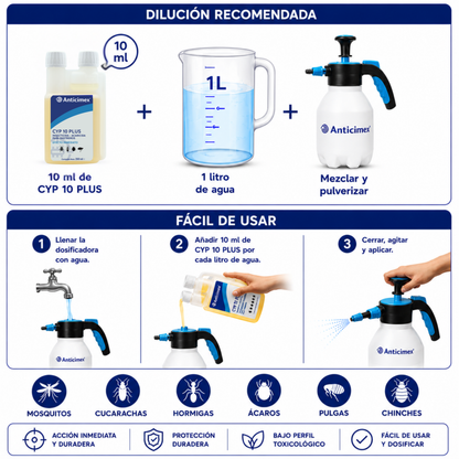 Anticimex Insecticida Concentrado CIPERGEN 9,3% + Dosificador de Precisión Anticimex | Cucarachas, Hormigas, Ácaros, Carcoma, Pulgas | Efecto Inmediato | 250 ml | Rastreros
