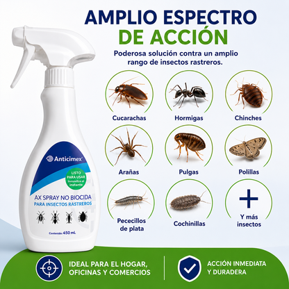 ANTICIMEX Spray Insecticida Natural Mata Cucarachas 450ml - Sostenible | Apto para Mascotas y Niños, Spray de Acción Inmediata, Mata Hormigas, Mosquitos, Arañas, Chinches, Pulgas, Uso Alimentario